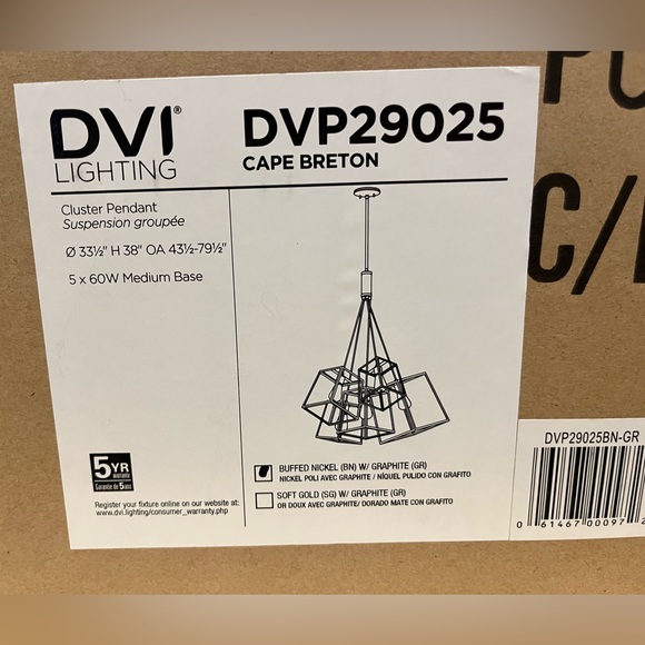 NEW in BOX stunning Cape Breton 5 pendant light in Buffed Nickel and Graphite - Picture 5 of 8